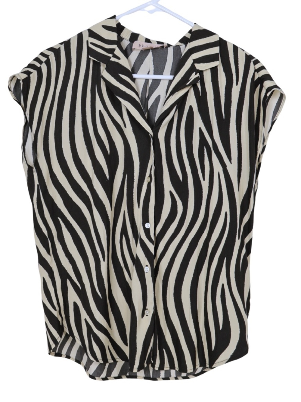 Philosophy Women’s M Zebra Print Blouse Black Cream Button Front Short Sleeve